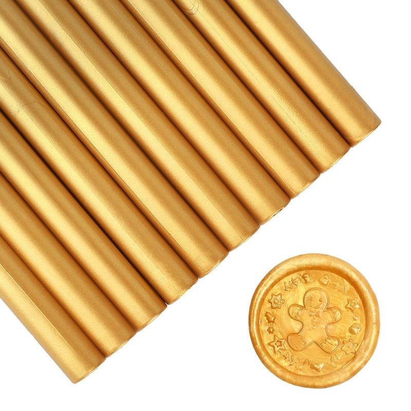 SHOWIN Glue Gun Sealing Wax Sticks for Wax Seal Stamp - Metallic Gold, Great for Wedding Invitations, Cards Envelopes, Snail Mails, Wine Packages, Christmas Gift Ideas, Pack of 10 - Image 1